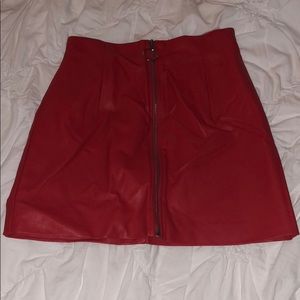 Red leather miniskirt